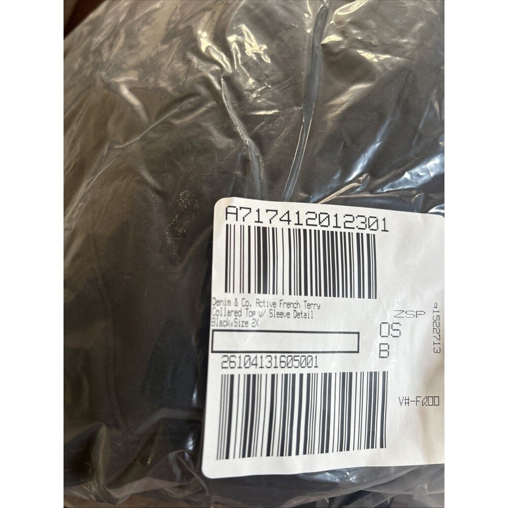 Denim & Co. Active French Terry Collared Top w/ Sleeve Detail Black Sz 2X